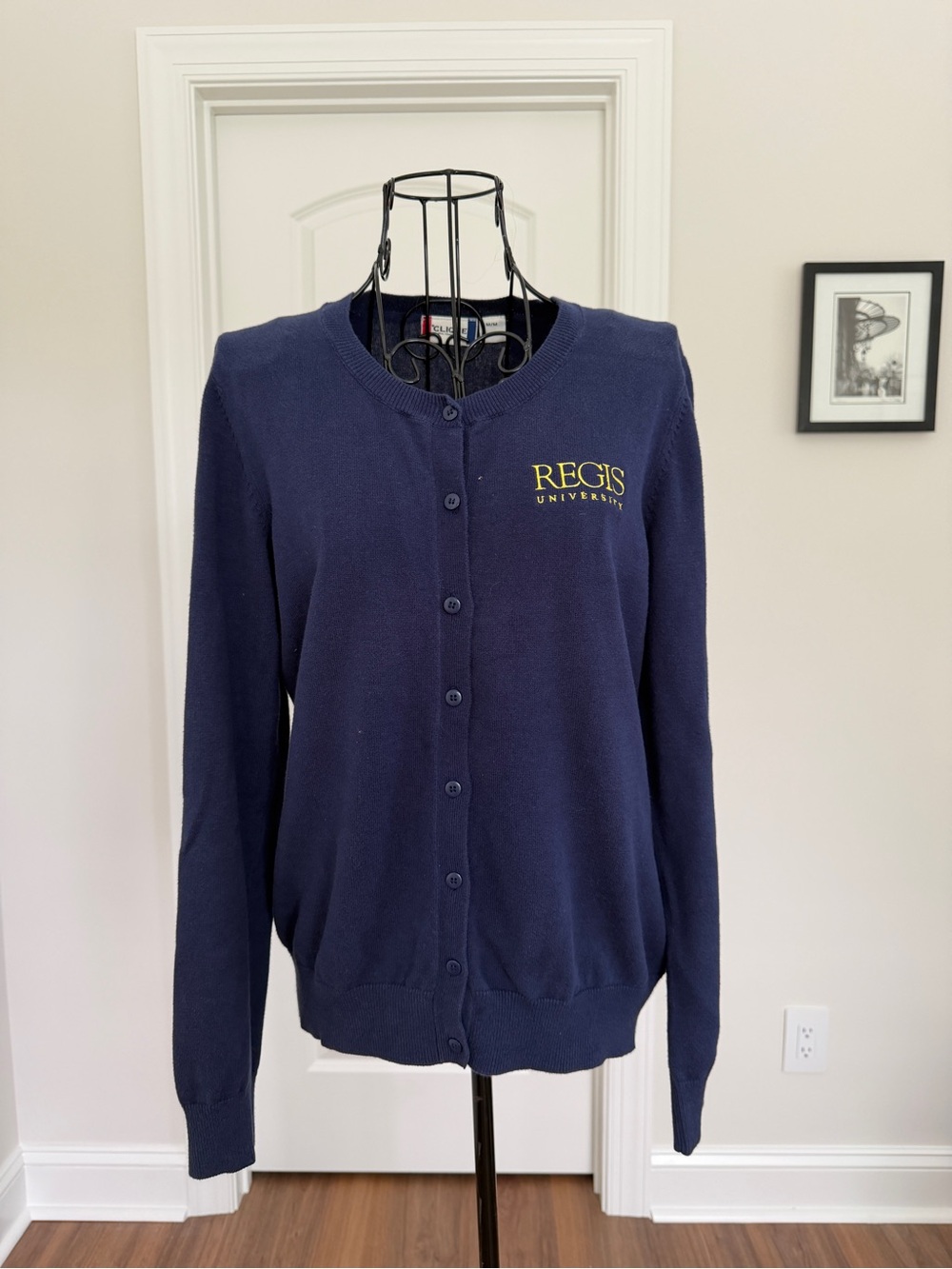Navy Regis University Button-Up Cardigan Sweater